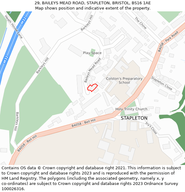 29, BAILEYS MEAD ROAD, STAPLETON, BRISTOL, BS16 1AE: Location map and indicative extent of plot