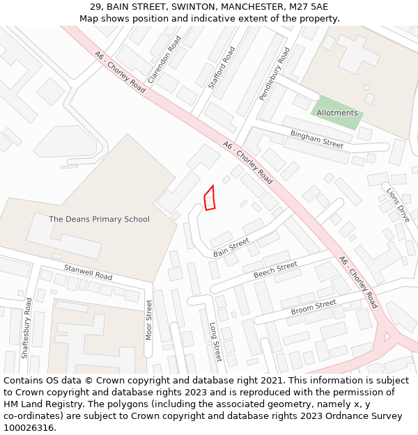29, BAIN STREET, SWINTON, MANCHESTER, M27 5AE: Location map and indicative extent of plot