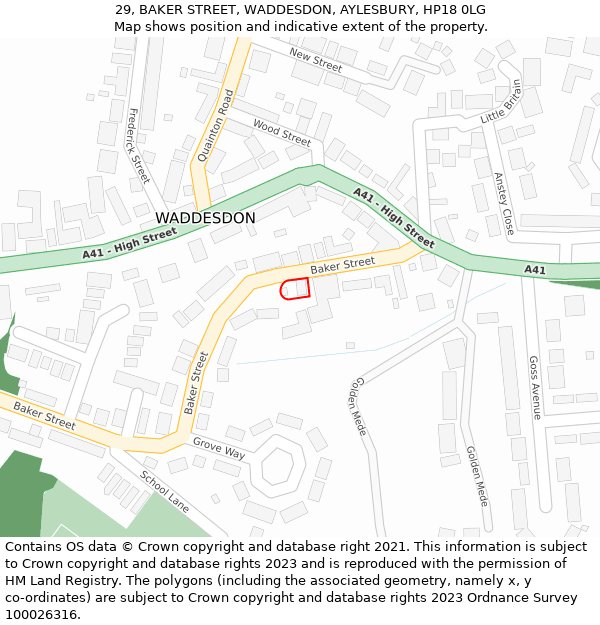 29, BAKER STREET, WADDESDON, AYLESBURY, HP18 0LG: Location map and indicative extent of plot