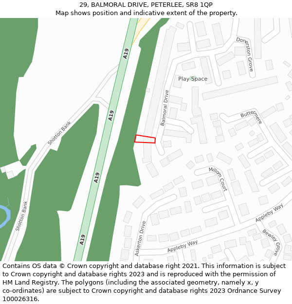 29, BALMORAL DRIVE, PETERLEE, SR8 1QP: Location map and indicative extent of plot