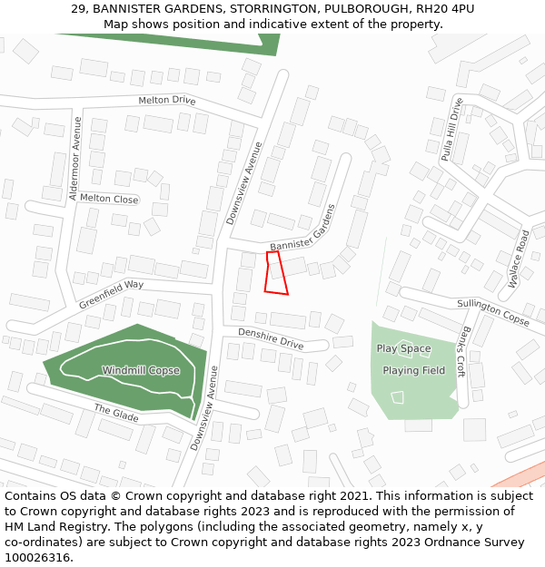 29, BANNISTER GARDENS, STORRINGTON, PULBOROUGH, RH20 4PU: Location map and indicative extent of plot