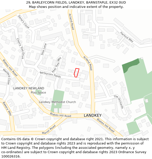 29, BARLEYCORN FIELDS, LANDKEY, BARNSTAPLE, EX32 0UD: Location map and indicative extent of plot