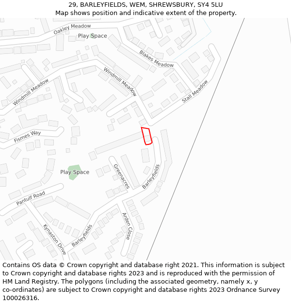 29, BARLEYFIELDS, WEM, SHREWSBURY, SY4 5LU: Location map and indicative extent of plot