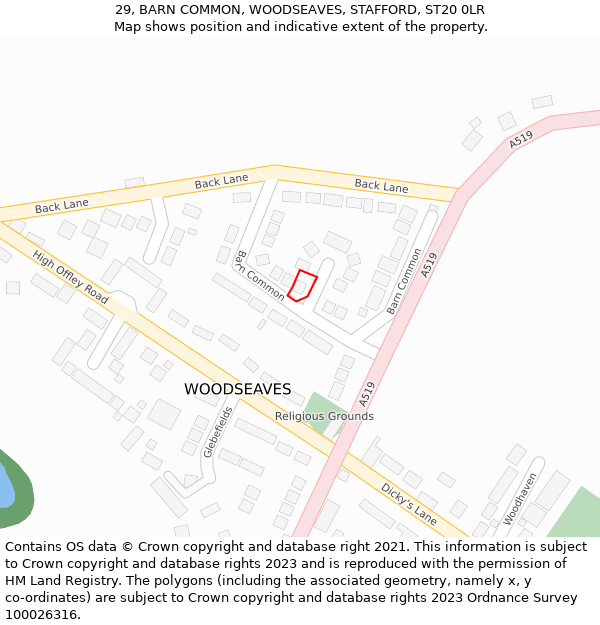 29, BARN COMMON, WOODSEAVES, STAFFORD, ST20 0LR: Location map and indicative extent of plot