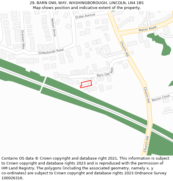 29, BARN OWL WAY, WASHINGBOROUGH, LINCOLN, LN4 1BS: Location map and indicative extent of plot