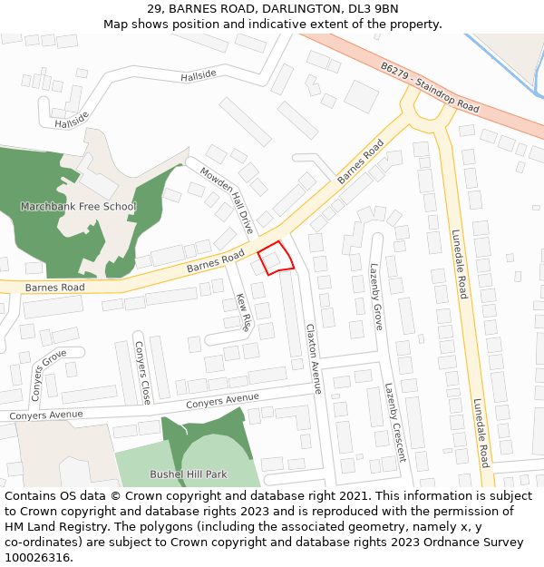 29, BARNES ROAD, DARLINGTON, DL3 9BN: Location map and indicative extent of plot