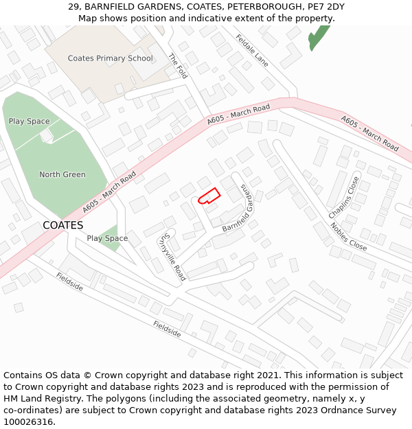 29, BARNFIELD GARDENS, COATES, PETERBOROUGH, PE7 2DY: Location map and indicative extent of plot