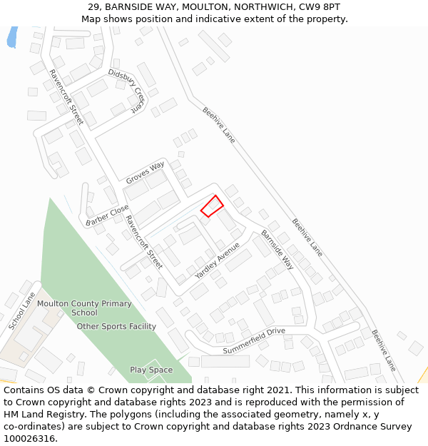 29, BARNSIDE WAY, MOULTON, NORTHWICH, CW9 8PT: Location map and indicative extent of plot