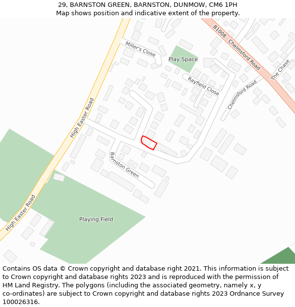 29, BARNSTON GREEN, BARNSTON, DUNMOW, CM6 1PH: Location map and indicative extent of plot