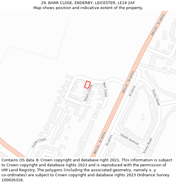 29, BARR CLOSE, ENDERBY, LEICESTER, LE19 2AF: Location map and indicative extent of plot