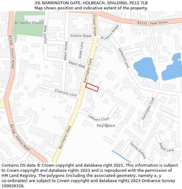 29, BARRINGTON GATE, HOLBEACH, SPALDING, PE12 7LB: Location map and indicative extent of plot