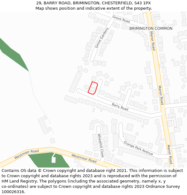 29, BARRY ROAD, BRIMINGTON, CHESTERFIELD, S43 1PX: Location map and indicative extent of plot