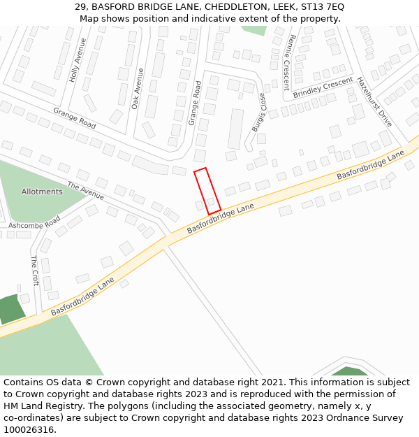 29, BASFORD BRIDGE LANE, CHEDDLETON, LEEK, ST13 7EQ: Location map and indicative extent of plot