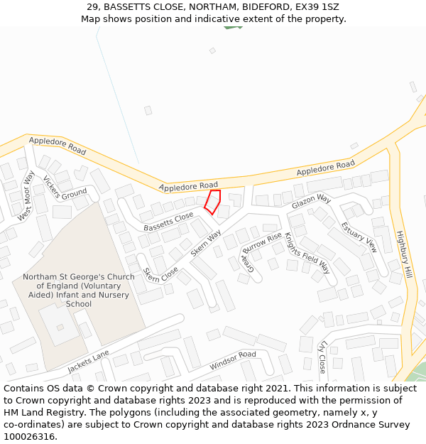 29, BASSETTS CLOSE, NORTHAM, BIDEFORD, EX39 1SZ: Location map and indicative extent of plot