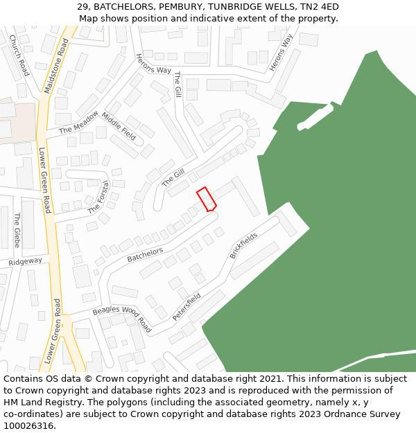 29, BATCHELORS, PEMBURY, TUNBRIDGE WELLS, TN2 4ED: Location map and indicative extent of plot