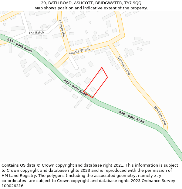 29, BATH ROAD, ASHCOTT, BRIDGWATER, TA7 9QQ: Location map and indicative extent of plot