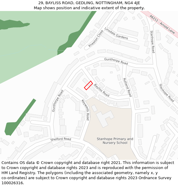 29, BAYLISS ROAD, GEDLING, NOTTINGHAM, NG4 4JE: Location map and indicative extent of plot