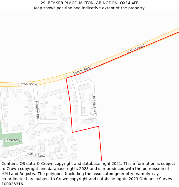 29, BEAKER PLACE, MILTON, ABINGDON, OX14 4FR: Location map and indicative extent of plot