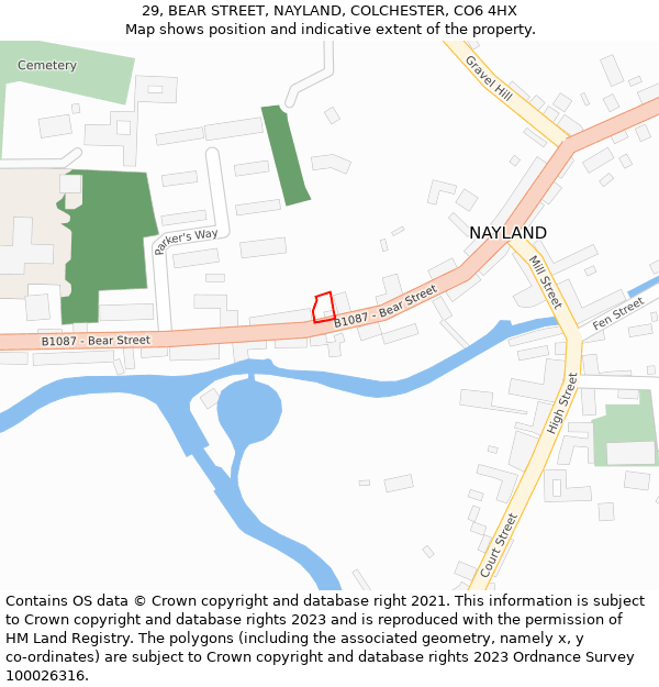 29, BEAR STREET, NAYLAND, COLCHESTER, CO6 4HX: Location map and indicative extent of plot