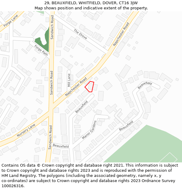 29, BEAUXFIELD, WHITFIELD, DOVER, CT16 3JW: Location map and indicative extent of plot