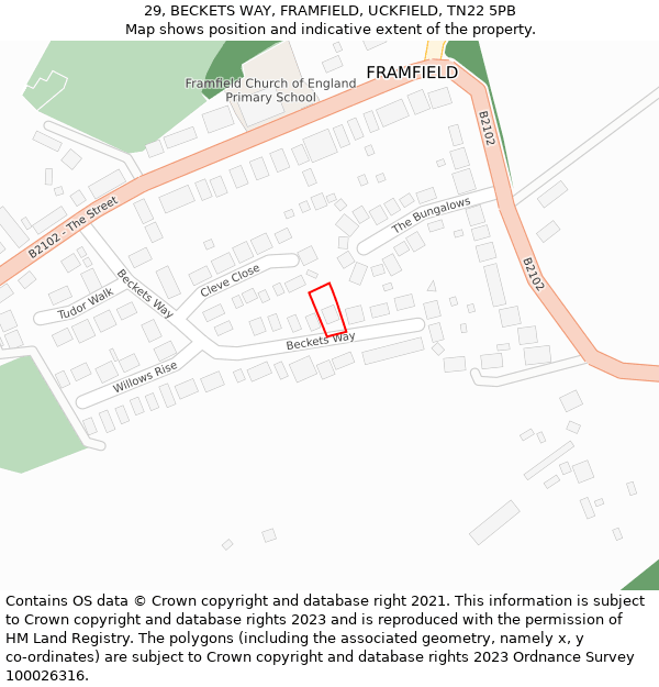 29, BECKETS WAY, FRAMFIELD, UCKFIELD, TN22 5PB: Location map and indicative extent of plot