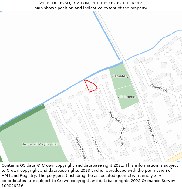 29, BEDE ROAD, BASTON, PETERBOROUGH, PE6 9PZ: Location map and indicative extent of plot