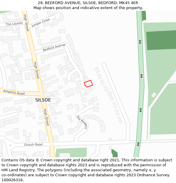 29, BEDFORD AVENUE, SILSOE, BEDFORD, MK45 4ER: Location map and indicative extent of plot