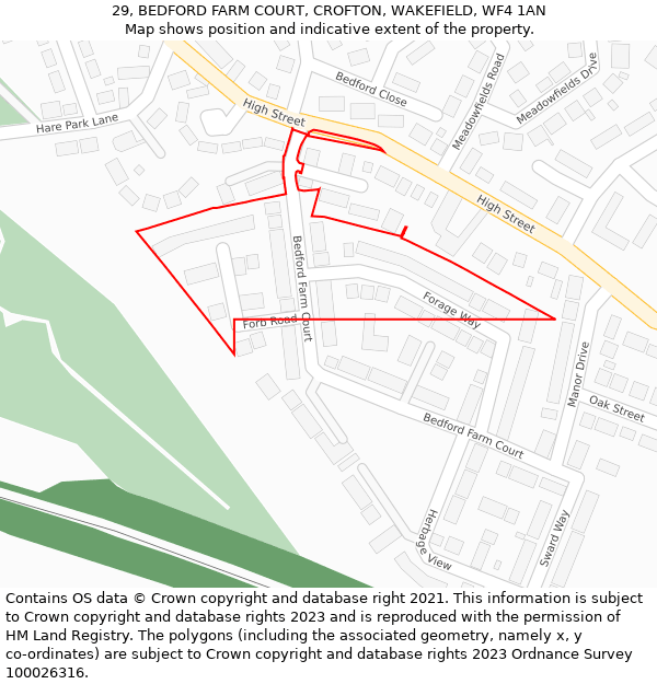 29, BEDFORD FARM COURT, CROFTON, WAKEFIELD, WF4 1AN: Location map and indicative extent of plot