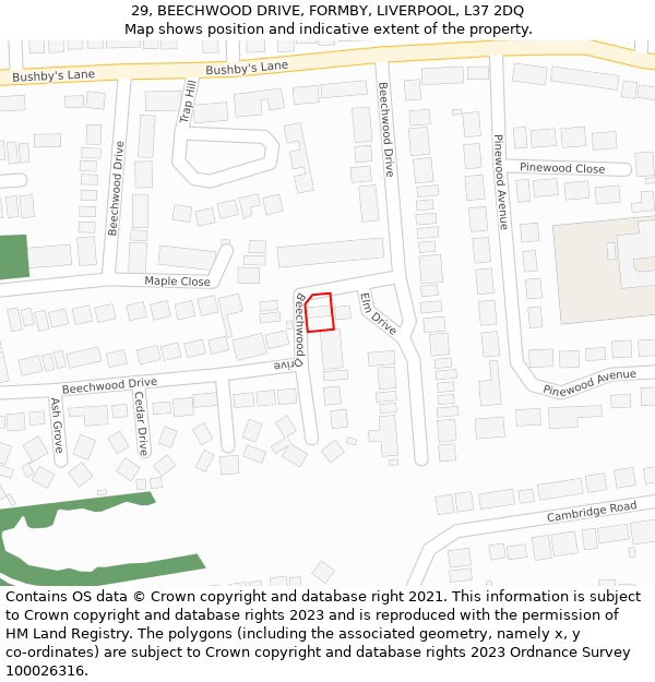 29, BEECHWOOD DRIVE, FORMBY, LIVERPOOL, L37 2DQ: Location map and indicative extent of plot