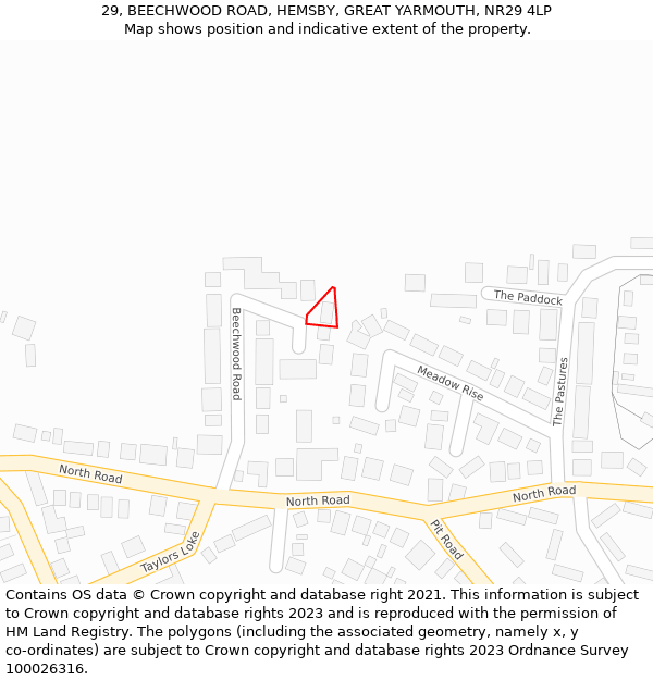 29, BEECHWOOD ROAD, HEMSBY, GREAT YARMOUTH, NR29 4LP: Location map and indicative extent of plot