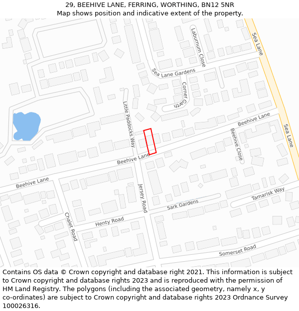 29, BEEHIVE LANE, FERRING, WORTHING, BN12 5NR: Location map and indicative extent of plot