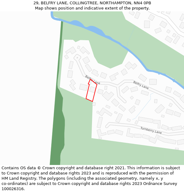 29, BELFRY LANE, COLLINGTREE, NORTHAMPTON, NN4 0PB: Location map and indicative extent of plot