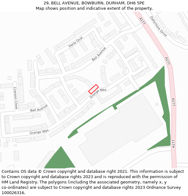 29, BELL AVENUE, BOWBURN, DURHAM, DH6 5PE: Location map and indicative extent of plot