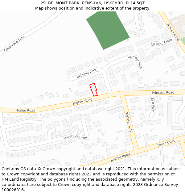 29, BELMONT PARK, PENSILVA, LISKEARD, PL14 5QT: Location map and indicative extent of plot