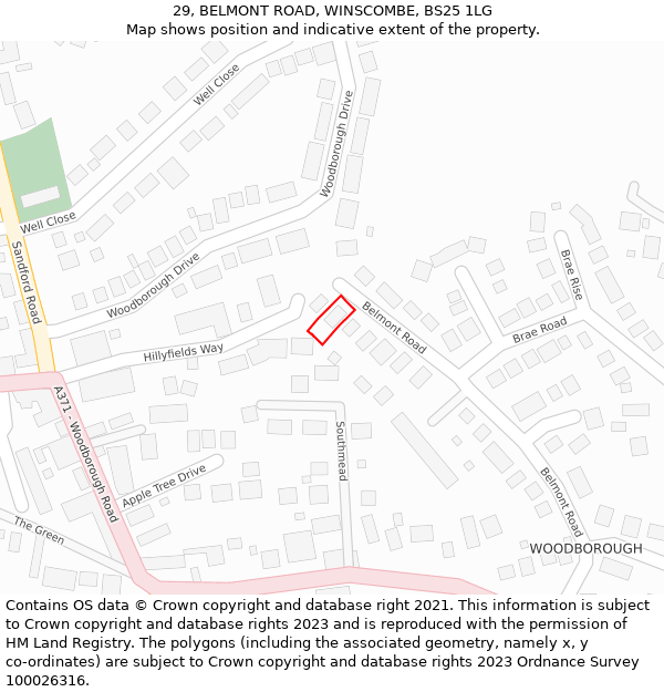 29, BELMONT ROAD, WINSCOMBE, BS25 1LG: Location map and indicative extent of plot