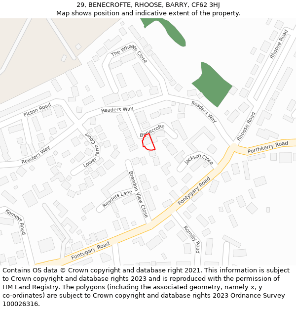 29, BENECROFTE, RHOOSE, BARRY, CF62 3HJ: Location map and indicative extent of plot