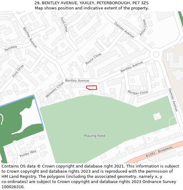 29, BENTLEY AVENUE, YAXLEY, PETERBOROUGH, PE7 3ZS: Location map and indicative extent of plot