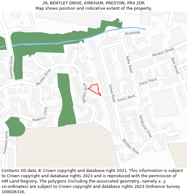 29, BENTLEY DRIVE, KIRKHAM, PRESTON, PR4 2DR: Location map and indicative extent of plot