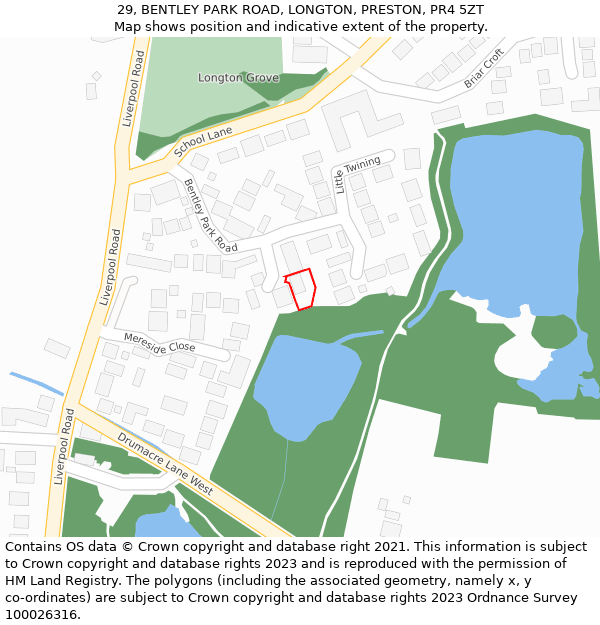 29, BENTLEY PARK ROAD, LONGTON, PRESTON, PR4 5ZT: Location map and indicative extent of plot