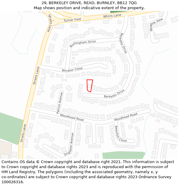 29, BERKELEY DRIVE, READ, BURNLEY, BB12 7QG: Location map and indicative extent of plot