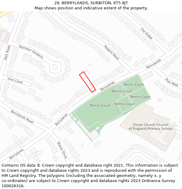 29, BERRYLANDS, SURBITON, KT5 8JT: Location map and indicative extent of plot