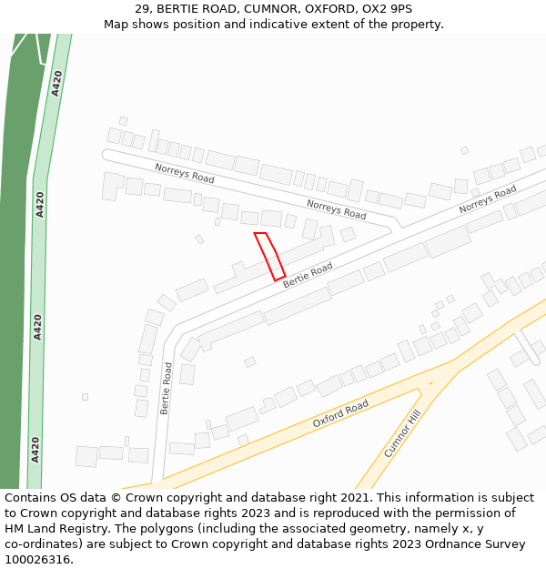29, BERTIE ROAD, CUMNOR, OXFORD, OX2 9PS: Location map and indicative extent of plot