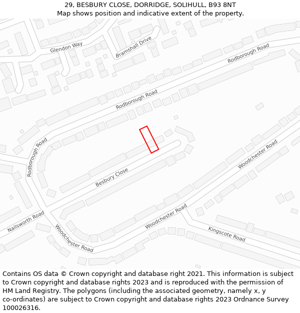 29, BESBURY CLOSE, DORRIDGE, SOLIHULL, B93 8NT: Location map and indicative extent of plot