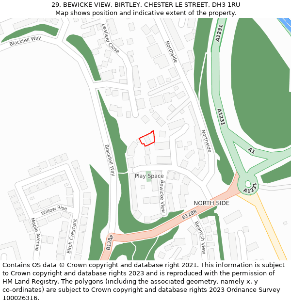 29, BEWICKE VIEW, BIRTLEY, CHESTER LE STREET, DH3 1RU: Location map and indicative extent of plot