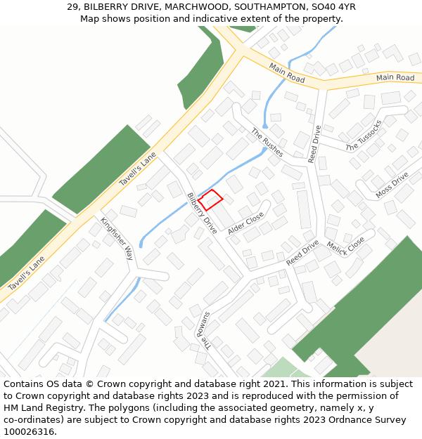 29, BILBERRY DRIVE, MARCHWOOD, SOUTHAMPTON, SO40 4YR: Location map and indicative extent of plot