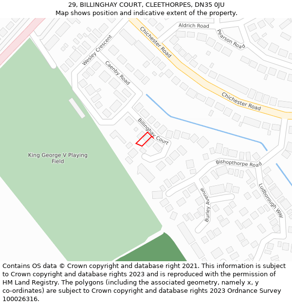 29, BILLINGHAY COURT, CLEETHORPES, DN35 0JU: Location map and indicative extent of plot