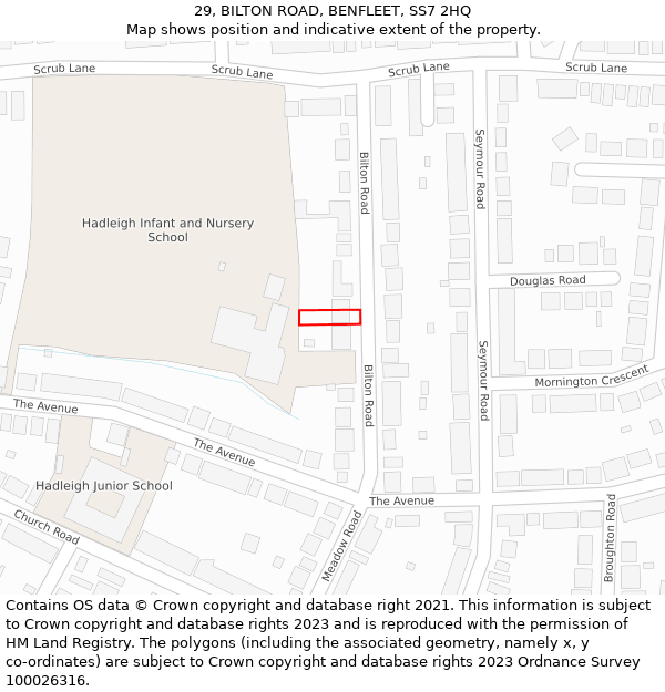 29, BILTON ROAD, BENFLEET, SS7 2HQ: Location map and indicative extent of plot