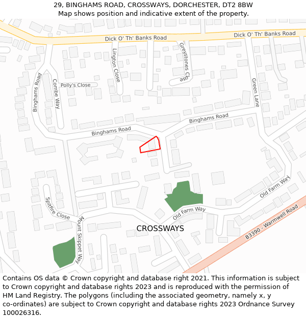 29, BINGHAMS ROAD, CROSSWAYS, DORCHESTER, DT2 8BW: Location map and indicative extent of plot