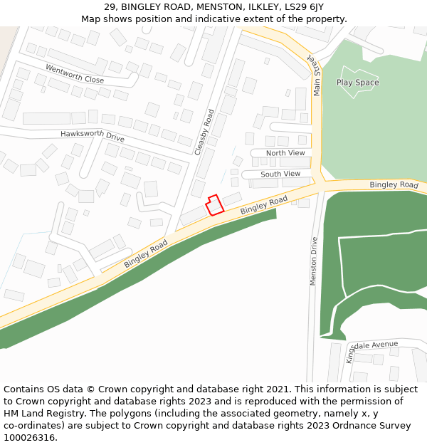 29, BINGLEY ROAD, MENSTON, ILKLEY, LS29 6JY: Location map and indicative extent of plot