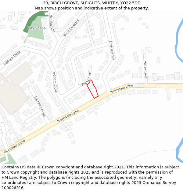 29, BIRCH GROVE, SLEIGHTS, WHITBY, YO22 5DE: Location map and indicative extent of plot